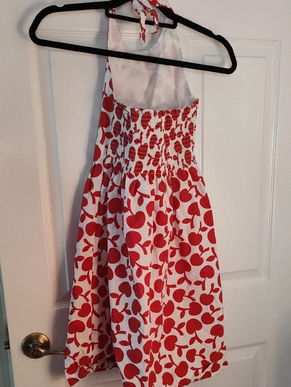 Boden White Halter Dress with Red Apple Print